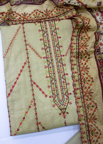 Bin Saeed Fabric - EU-0035- 3 Piece UnStitched Lawn Cut Work Embroidery