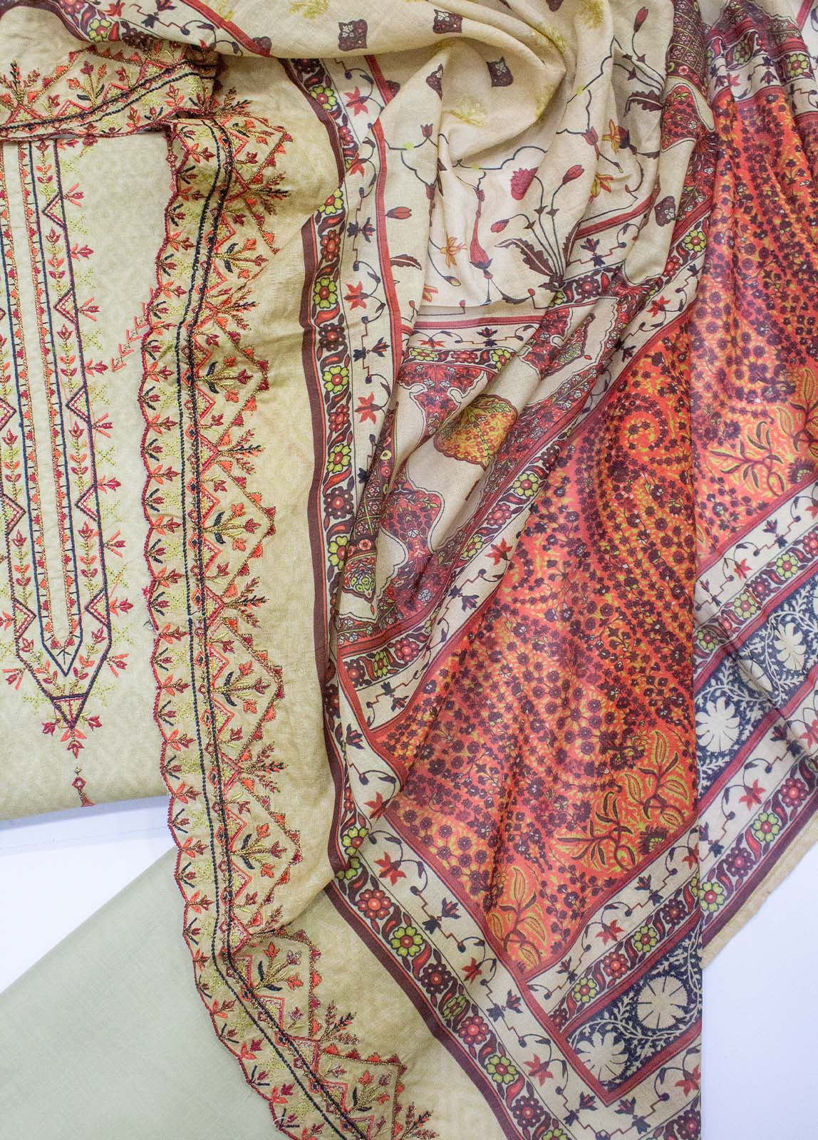 Bin Saeed Fabric - EU-0035- 3 Piece UnStitched Lawn Cut Work Embroidery