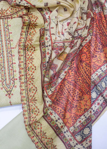 Bin Saeed Fabric - EU-0035- 3 Piece UnStitched Lawn Cut Work Embroidery