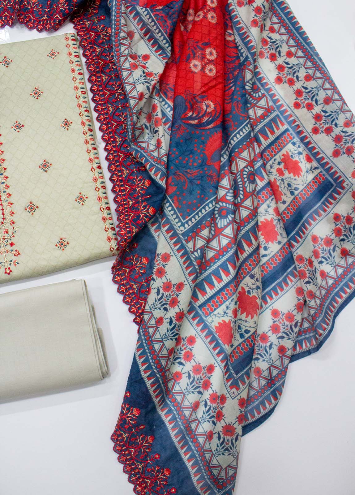 Bin Saeed Fabric - EU-0036- 3 Piece UnStitched Lawn Cut Work Embroidery