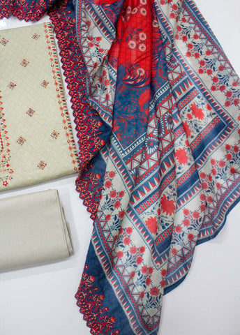 Bin Saeed Fabric - EU-0036- 3 Piece UnStitched Lawn Cut Work Embroidery