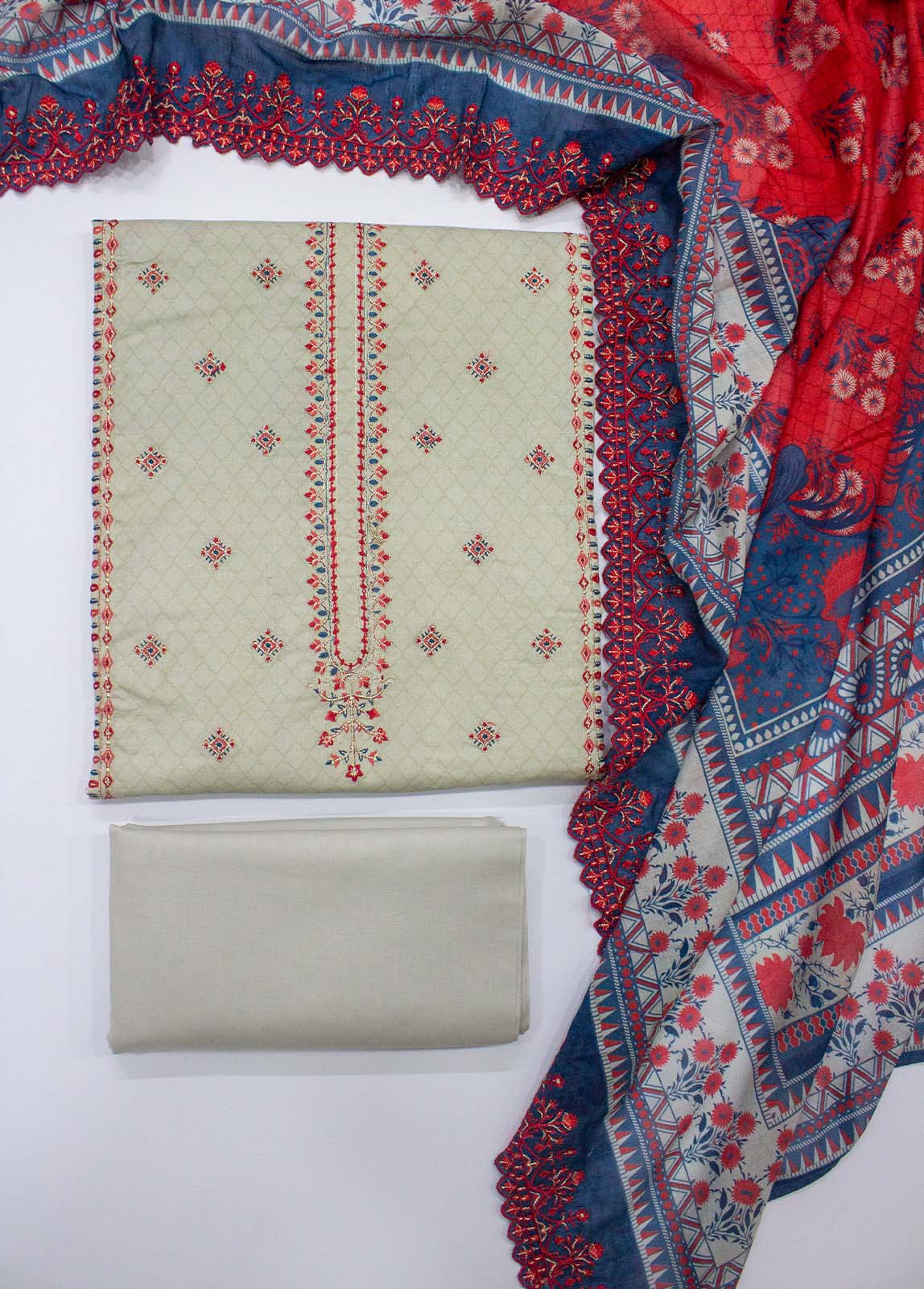 Bin Saeed Fabric - EU-0036- 3 Piece UnStitched Lawn Cut Work Embroidery