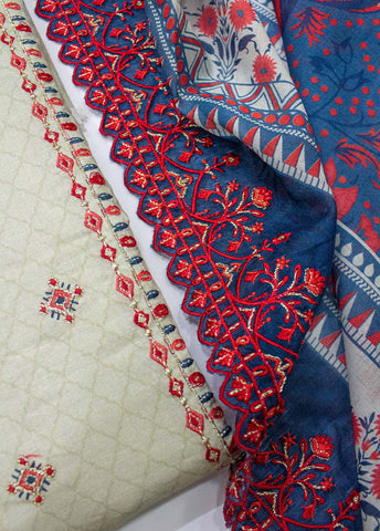 Bin Saeed Fabric - EU-0036- 3 Piece UnStitched Lawn Cut Work Embroidery