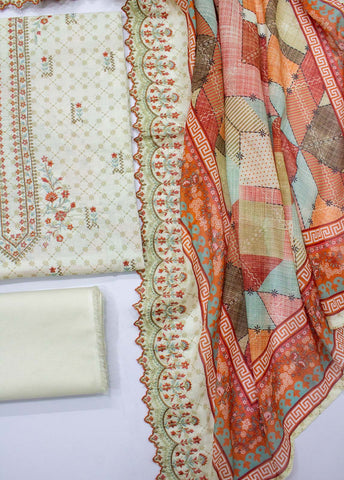 Bin Saeed Fabric - EU-0047- 3 Piece UnStitched Lawn Cut Work Embroidery
