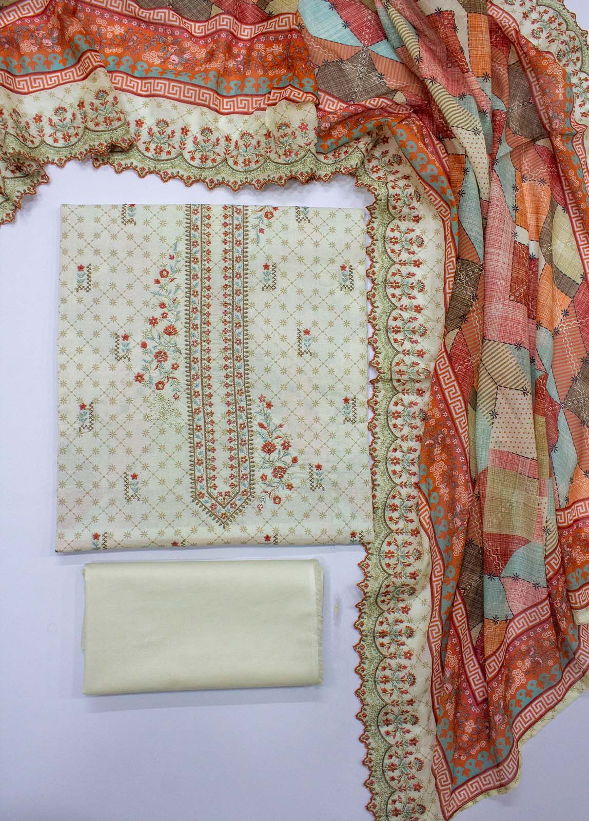 Bin Saeed Fabric - EU-0047- 3 Piece UnStitched Lawn Cut Work Embroidery