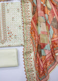 EU-0047- 3 Piece UnStitched Lawn Cut Work Embroidery