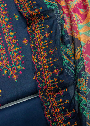 Bin Saeed Fabric - EU-0051- 3 Piece UnStitched Lawn Cut Work Embroidery