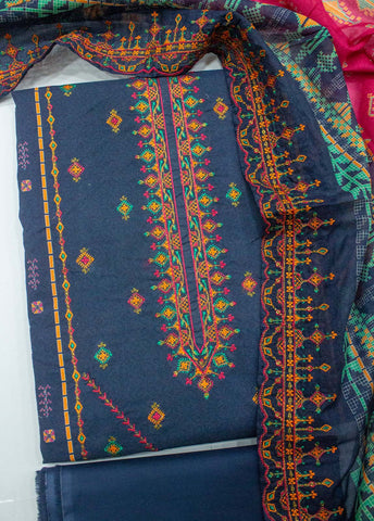 Bin Saeed Fabric - EU-0051- 3 Piece UnStitched Lawn Cut Work Embroidery