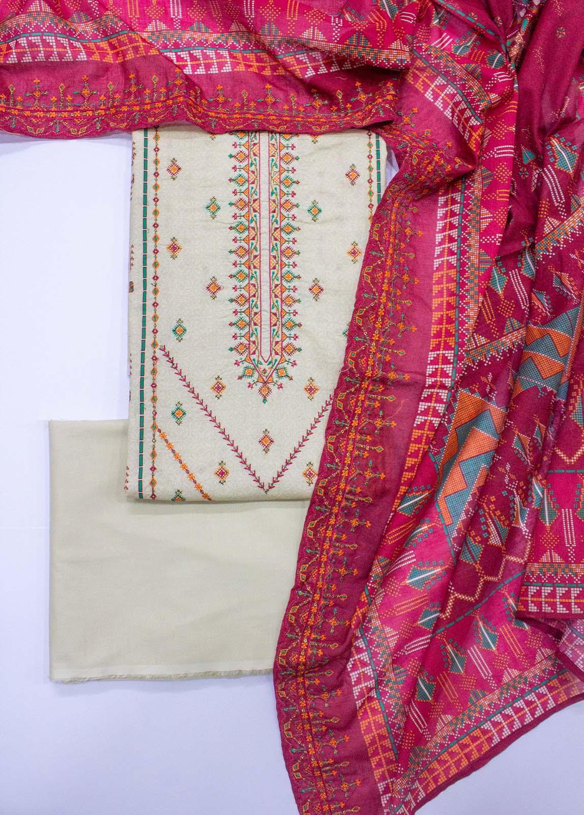 Bin Saeed Fabric - EU-0052- 3 Piece UnStitched Lawn Cut Work Embroidery