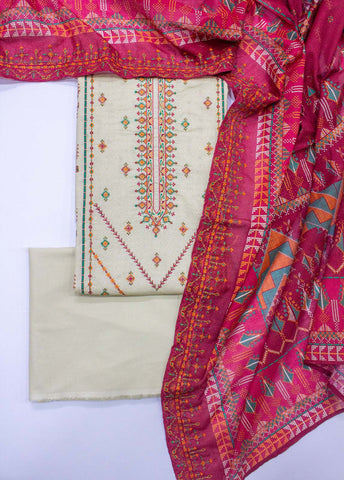 Bin Saeed Fabric - EU-0052- 3 Piece UnStitched Lawn Cut Work Embroidery