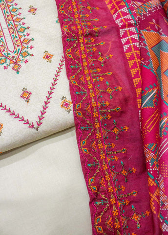 Bin Saeed Fabric - EU-0052- 3 Piece UnStitched Lawn Cut Work Embroidery