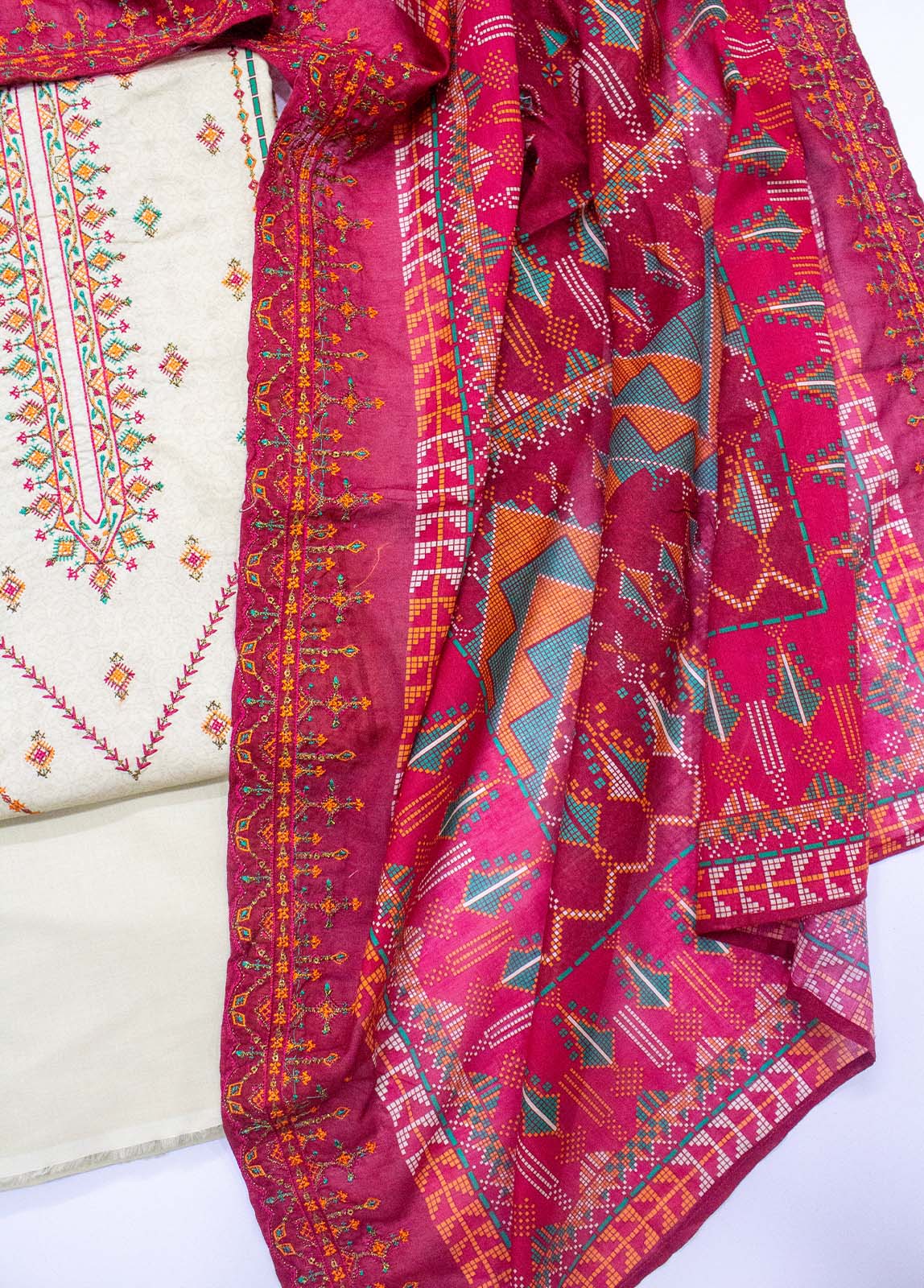 Bin Saeed Fabric - EU-0052- 3 Piece UnStitched Lawn Cut Work Embroidery