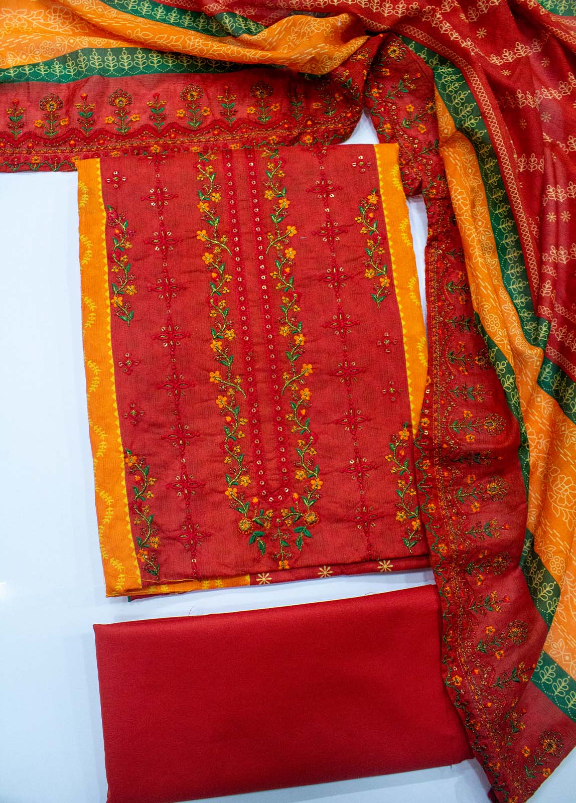 Bin Saeed Fabric - EU-0053- 3 Piece UnStitched Lawn Cut Work Embroidery