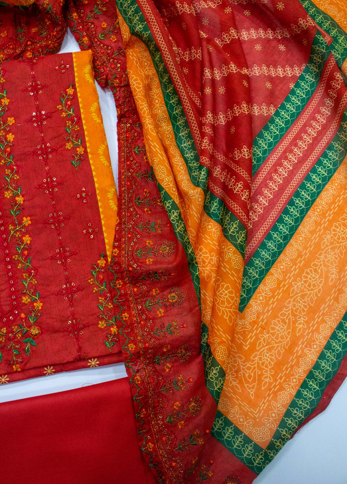 Bin Saeed Fabric - EU-0053- 3 Piece UnStitched Lawn Cut Work Embroidery