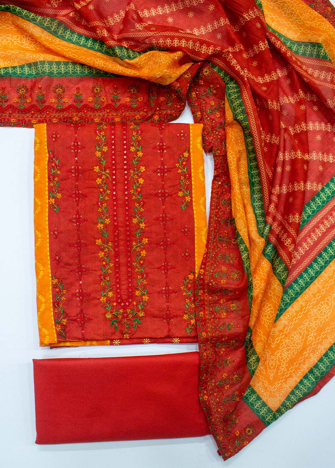 Bin Saeed Fabric - EU-0053- 3 Piece UnStitched Lawn Cut Work Embroidery