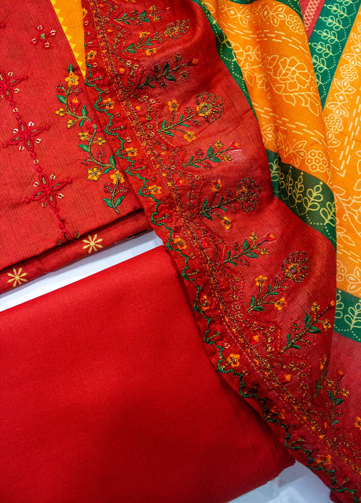 Bin Saeed Fabric - EU-0053- 3 Piece UnStitched Lawn Cut Work Embroidery