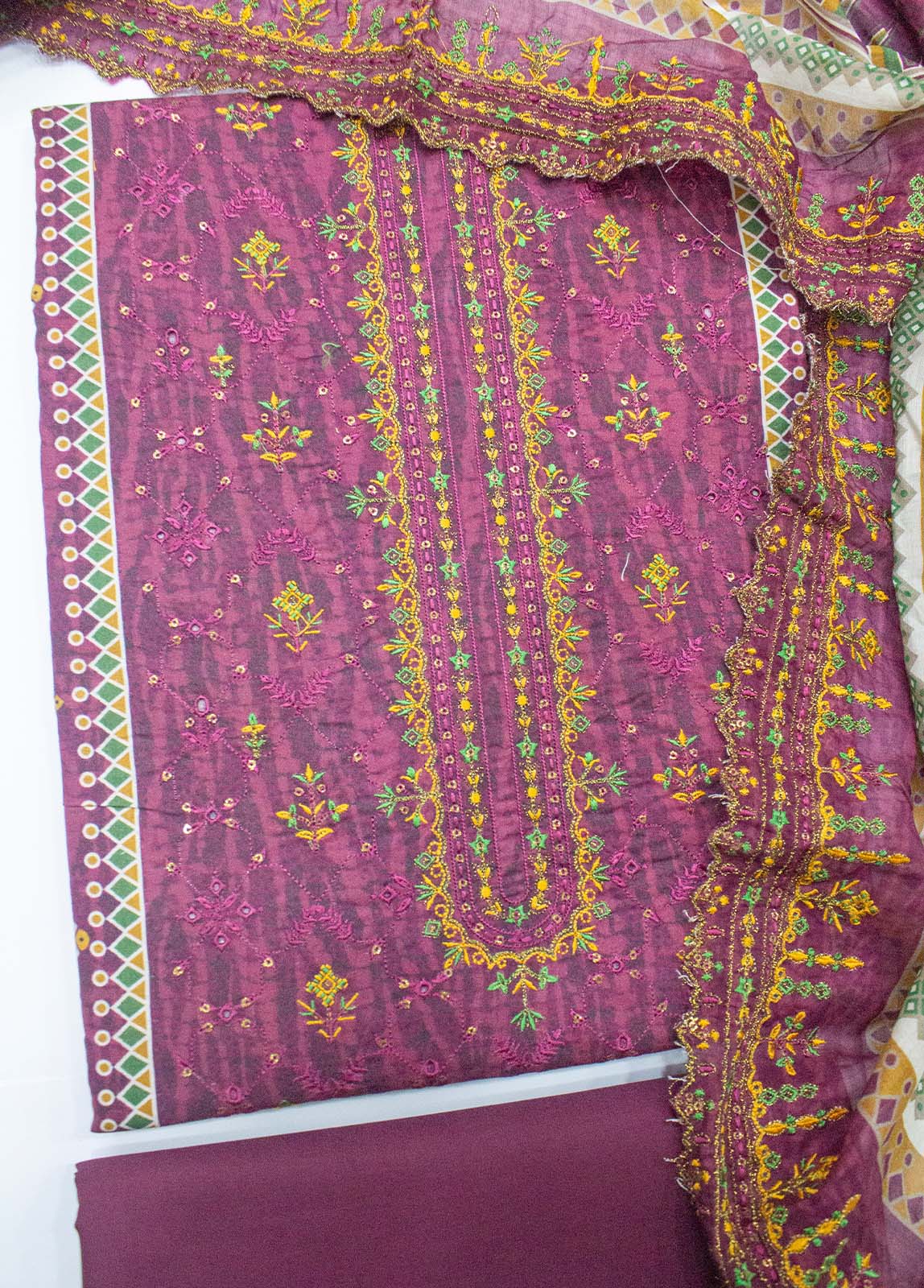 Bin Saeed Fabric - EU-0054- 3 Piece UnStitched Lawn Cut Work Embroidery