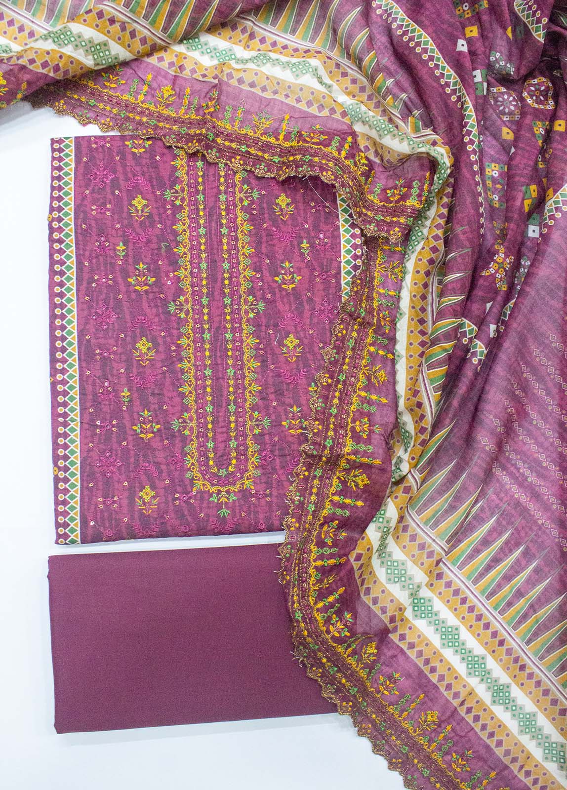 Bin Saeed Fabric - EU-0054- 3 Piece UnStitched Lawn Cut Work Embroidery