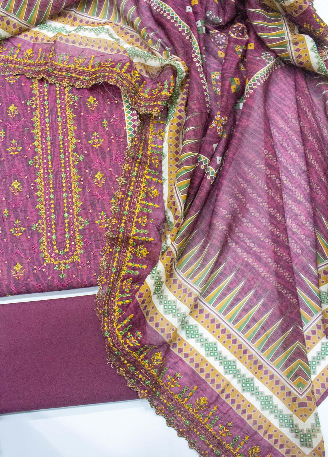 Bin Saeed Fabric - EU-0054- 3 Piece UnStitched Lawn Cut Work Embroidery