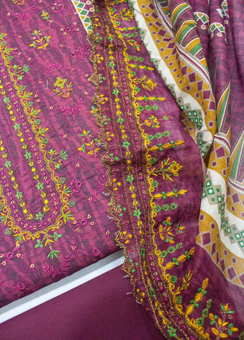 Bin Saeed Fabric - EU-0054- 3 Piece UnStitched Lawn Cut Work Embroidery