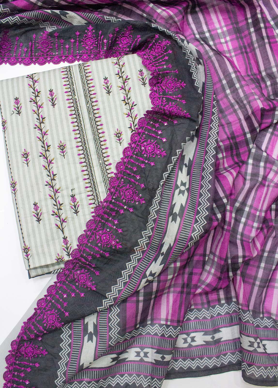 Bin Saeed Fabric - EU-0059- 3 Piece UnStitched Lawn Cut Work Embroidery