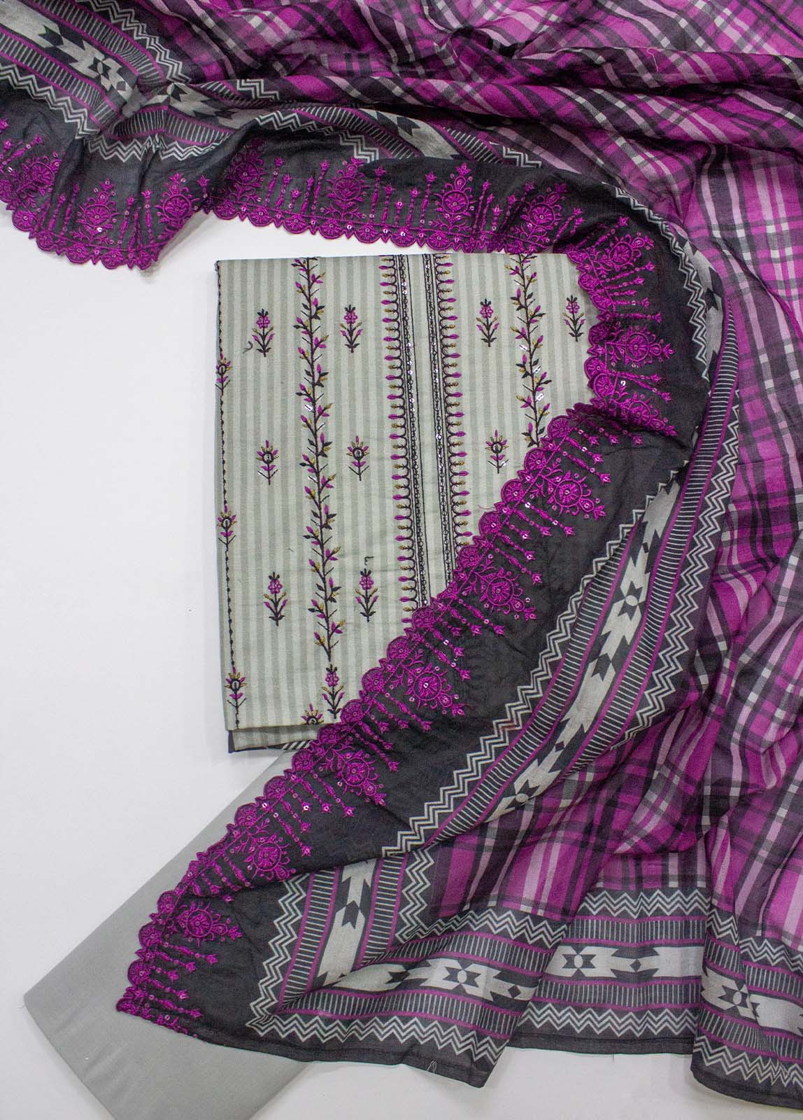 Bin Saeed Fabric - EU-0059- 3 Piece UnStitched Lawn Cut Work Embroidery