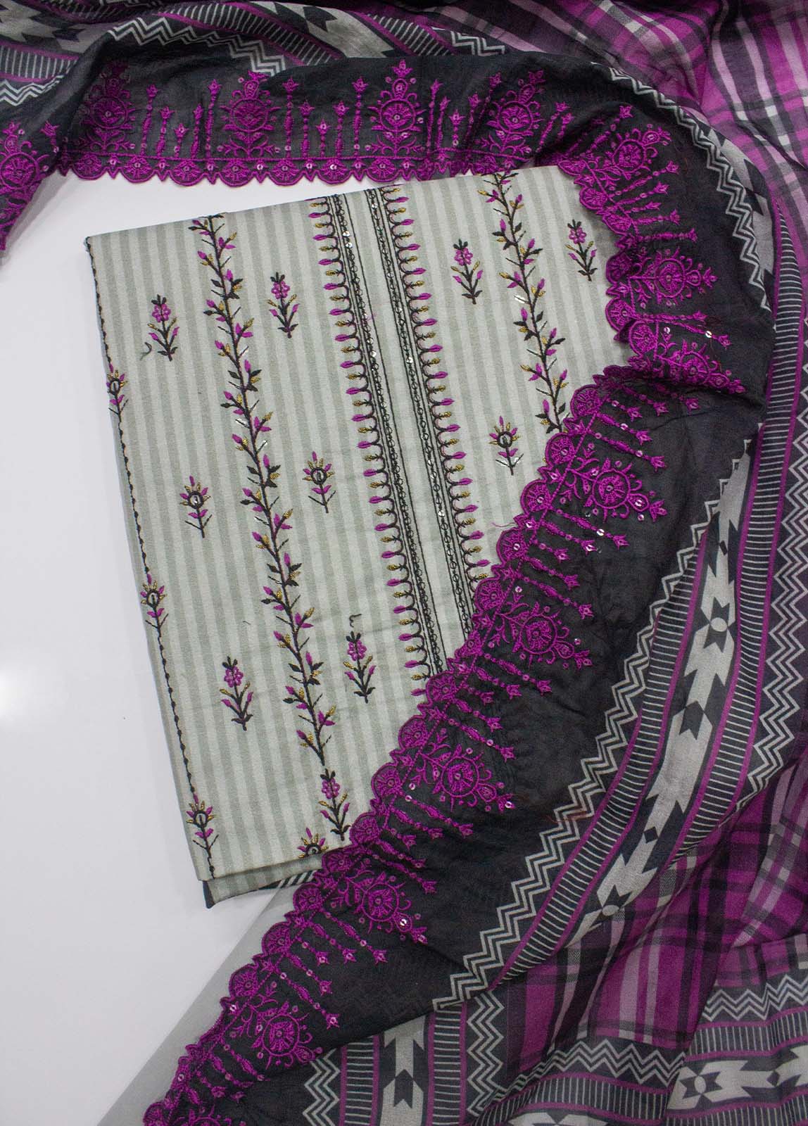 Bin Saeed Fabric - EU-0059- 3 Piece UnStitched Lawn Cut Work Embroidery