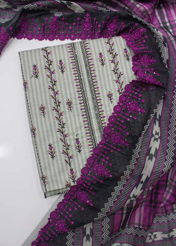 Bin Saeed Fabric - EU-0059- 3 Piece UnStitched Lawn Cut Work Embroidery