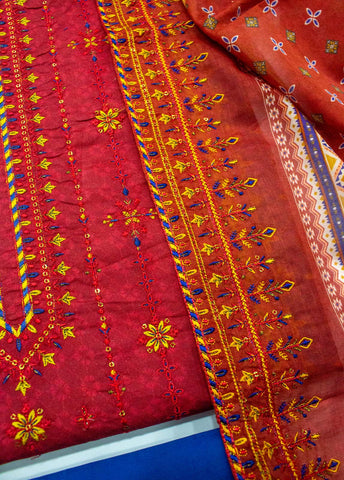 Bin Saeed Fabric - EU-0062- 3 Piece UnStitched Lawn Cut Work Embroidery