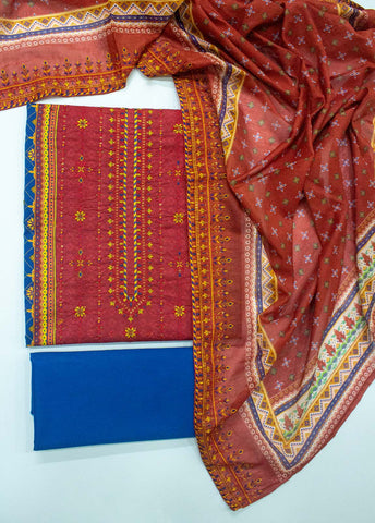 Bin Saeed Fabric - EU-0062- 3 Piece UnStitched Lawn Cut Work Embroidery