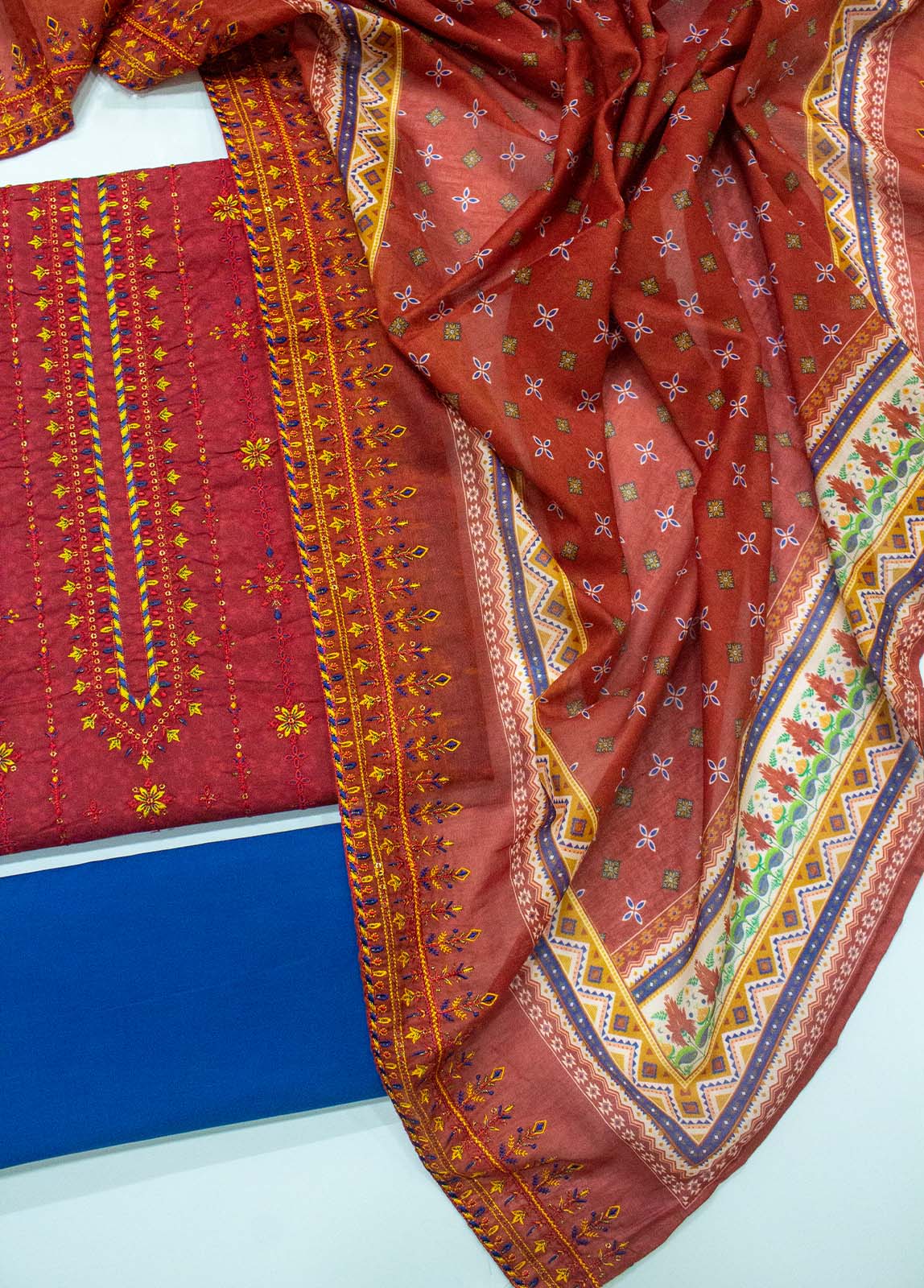 Bin Saeed Fabric - EU-0062- 3 Piece UnStitched Lawn Cut Work Embroidery