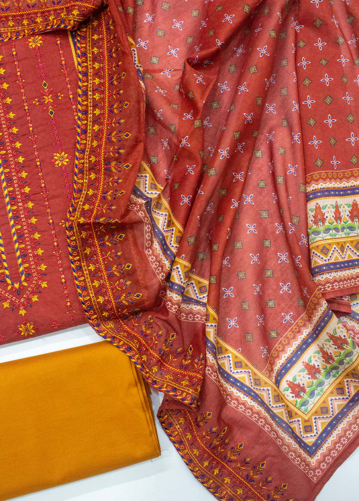 Bin Saeed Fabric - EU-0063- 3 Piece UnStitched Lawn Cut Work Embroidery