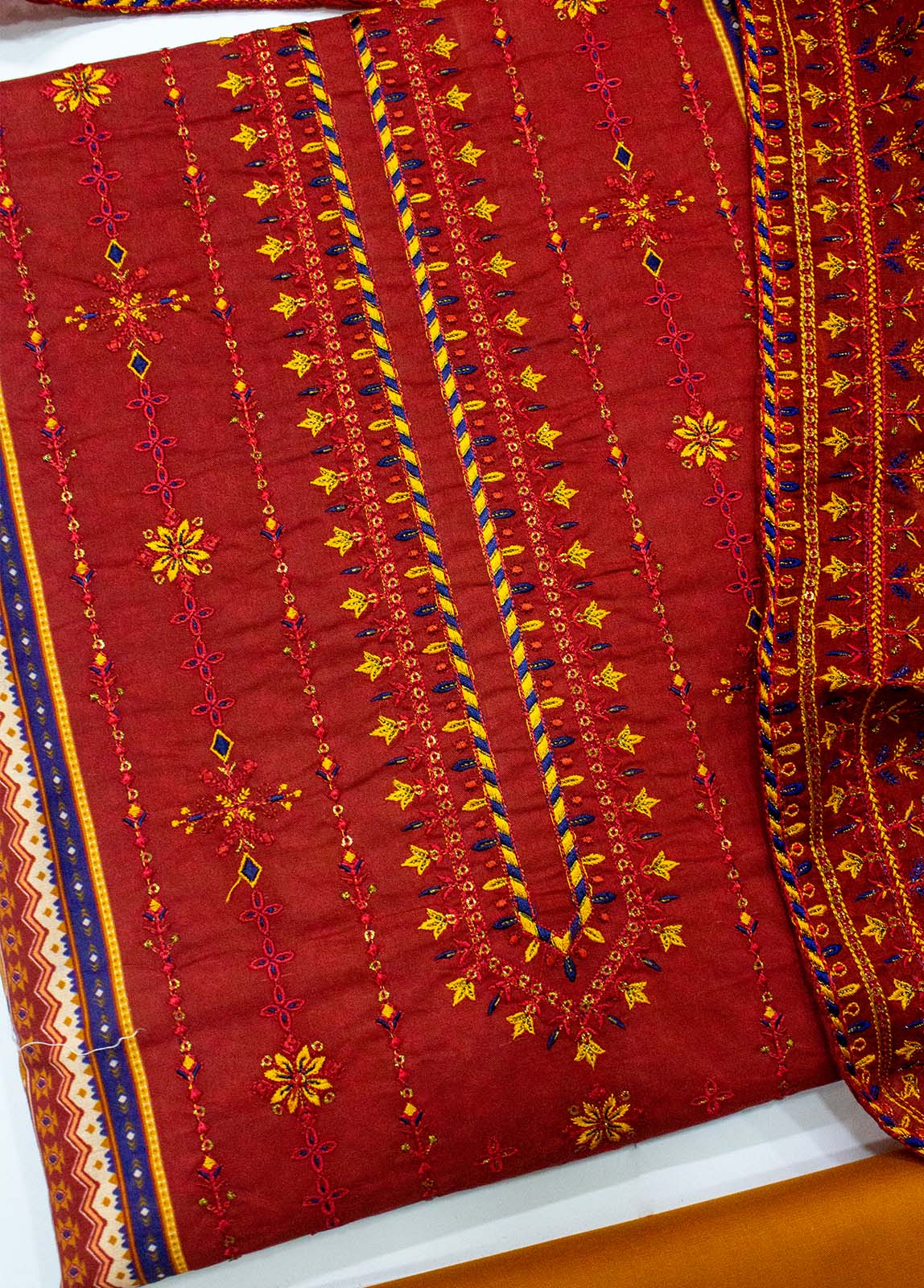 Bin Saeed Fabric - EU-0063- 3 Piece UnStitched Lawn Cut Work Embroidery