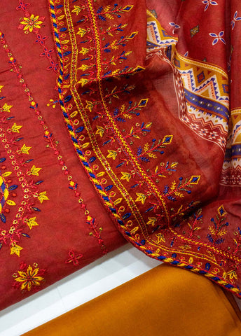 Bin Saeed Fabric - EU-0063- 3 Piece UnStitched Lawn Cut Work Embroidery