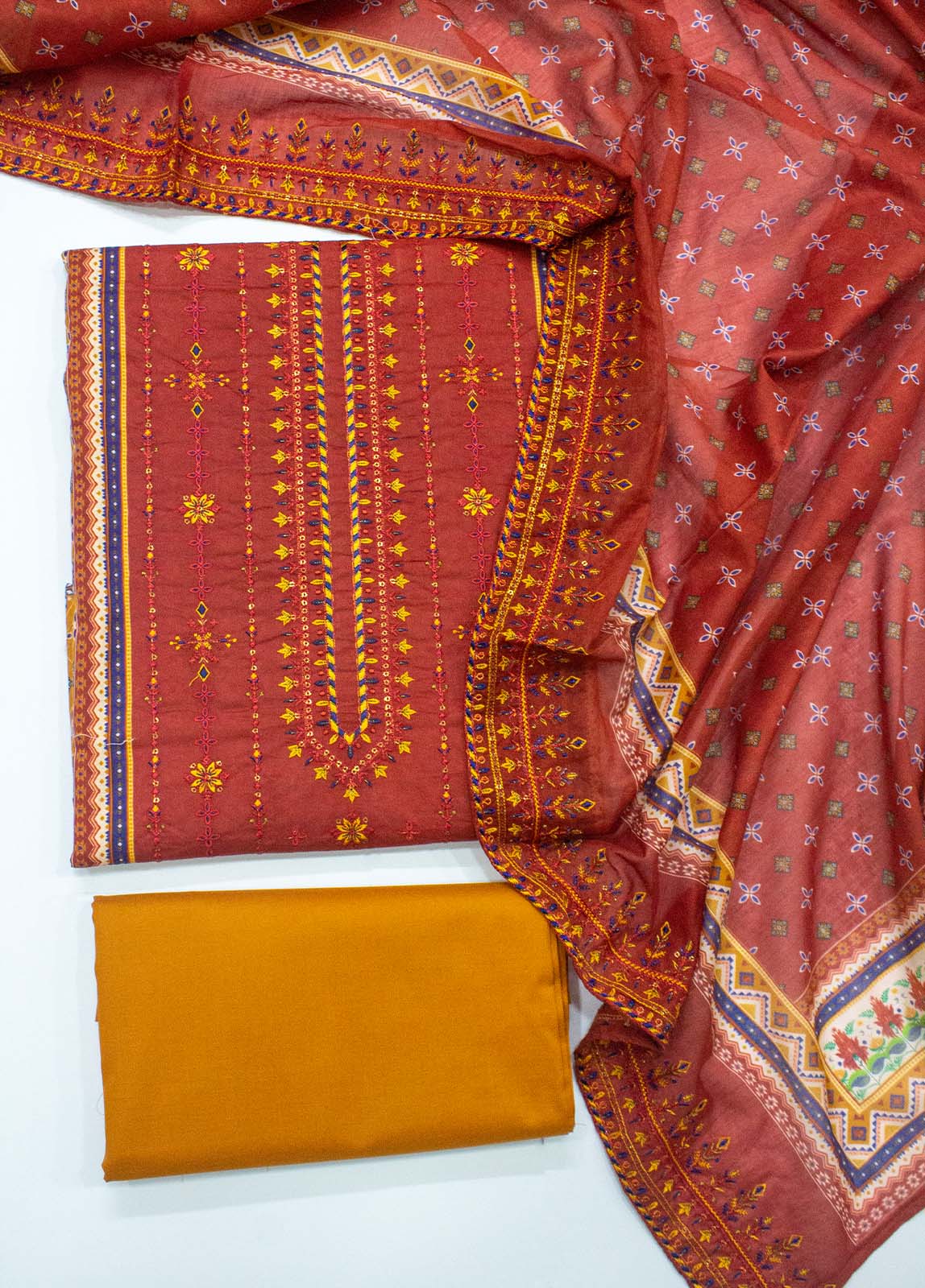 Bin Saeed Fabric - EU-0063- 3 Piece UnStitched Lawn Cut Work Embroidery