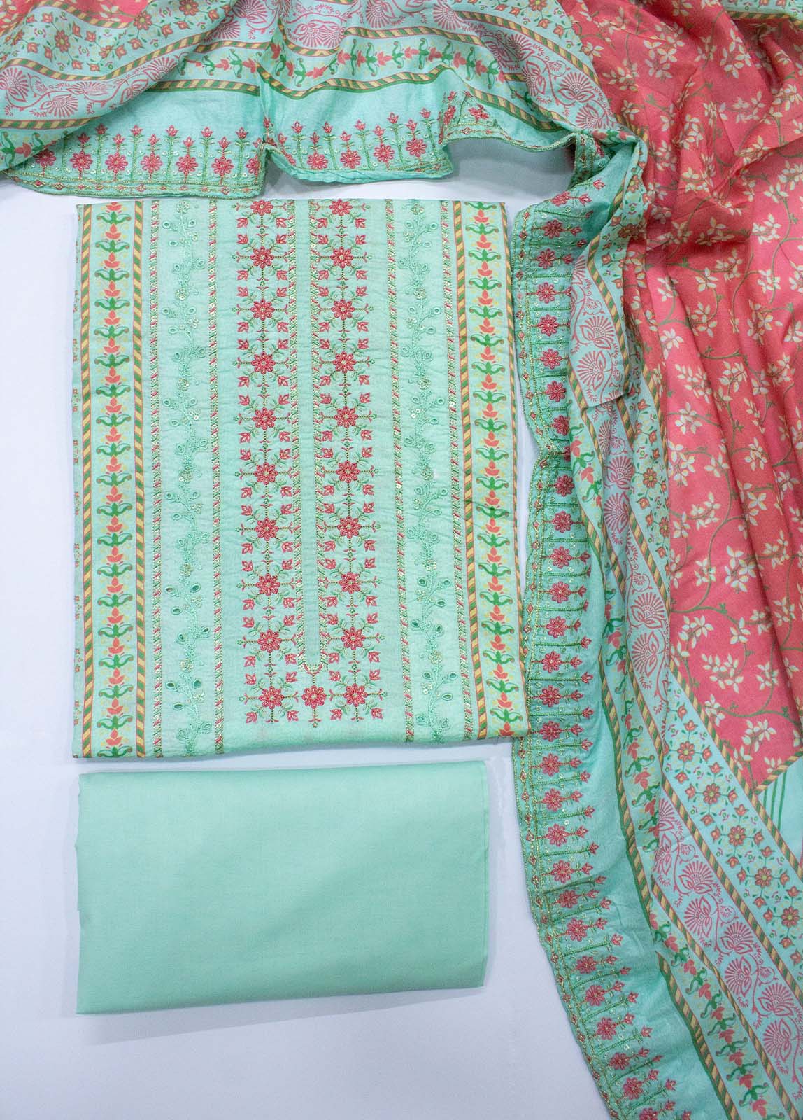 Bin Saeed Fabric - EU-0365- 3 Piece UnStitched Lawn Cut Work Embroidery