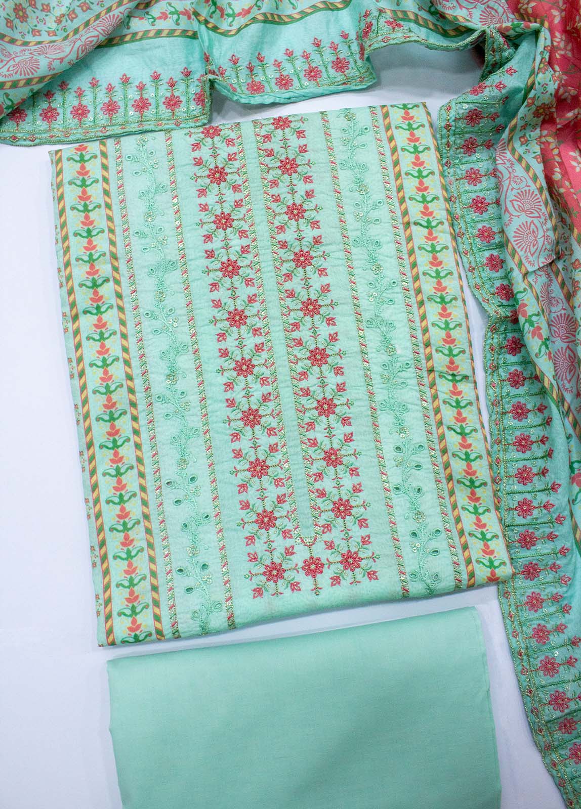 Bin Saeed Fabric - EU-0365- 3 Piece UnStitched Lawn Cut Work Embroidery