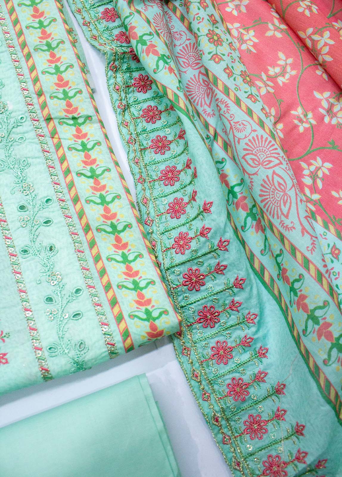 Bin Saeed Fabric - EU-0365- 3 Piece UnStitched Lawn Cut Work Embroidery