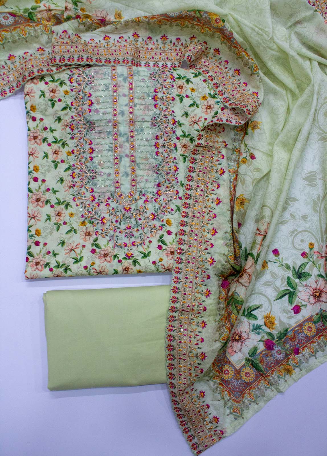 Bin Saeed Fabric - EU-0453- 3 Piece UnStitched Lawn Cut Work Embroidery