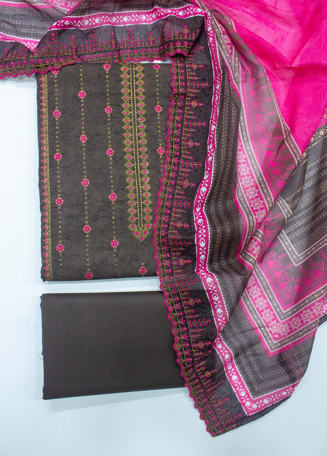 Bin Saeed Fabric - EU-0461- 3 Piece UnStitched Lawn Cut Work Embroidery