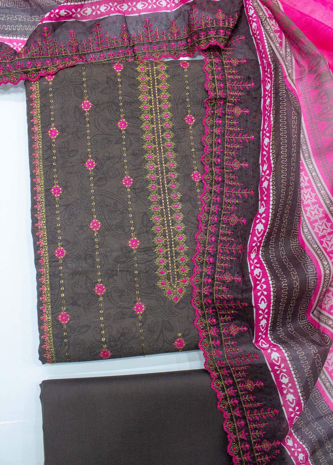 Bin Saeed Fabric - EU-0461- 3 Piece UnStitched Lawn Cut Work Embroidery