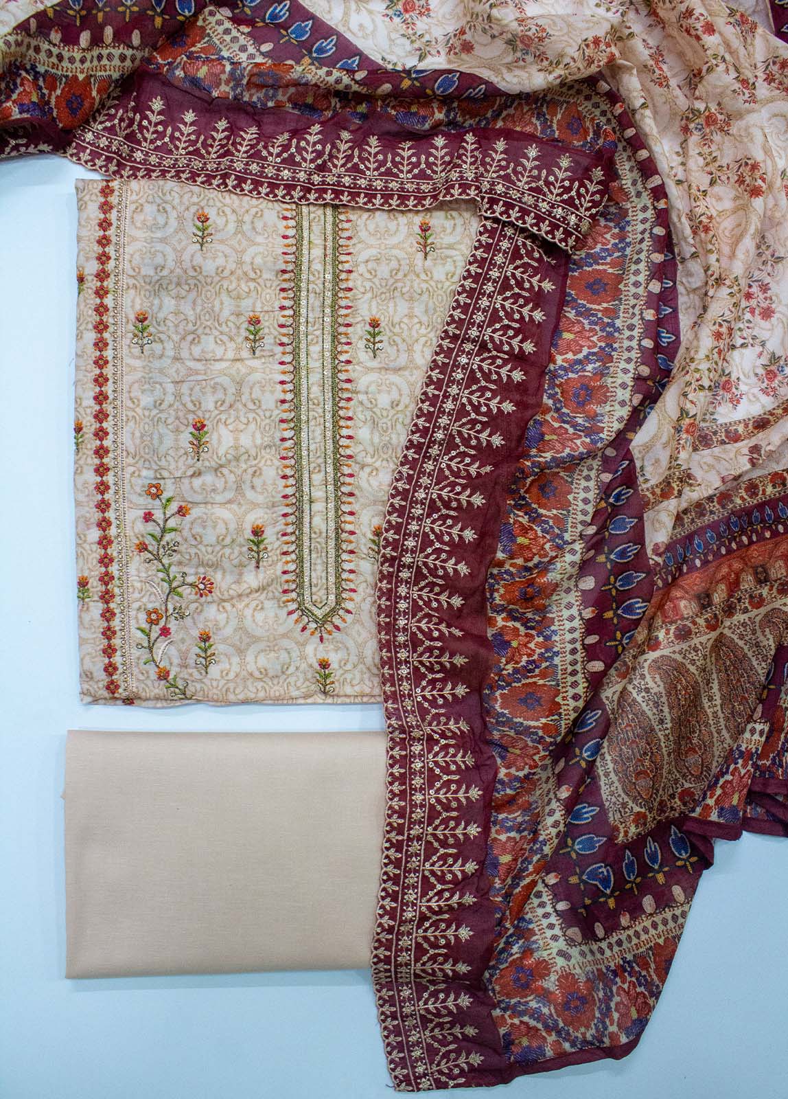 Bin Saeed Fabric - EU-0558- 3 Piece UnStitched Lawn Cut Work Embroidery