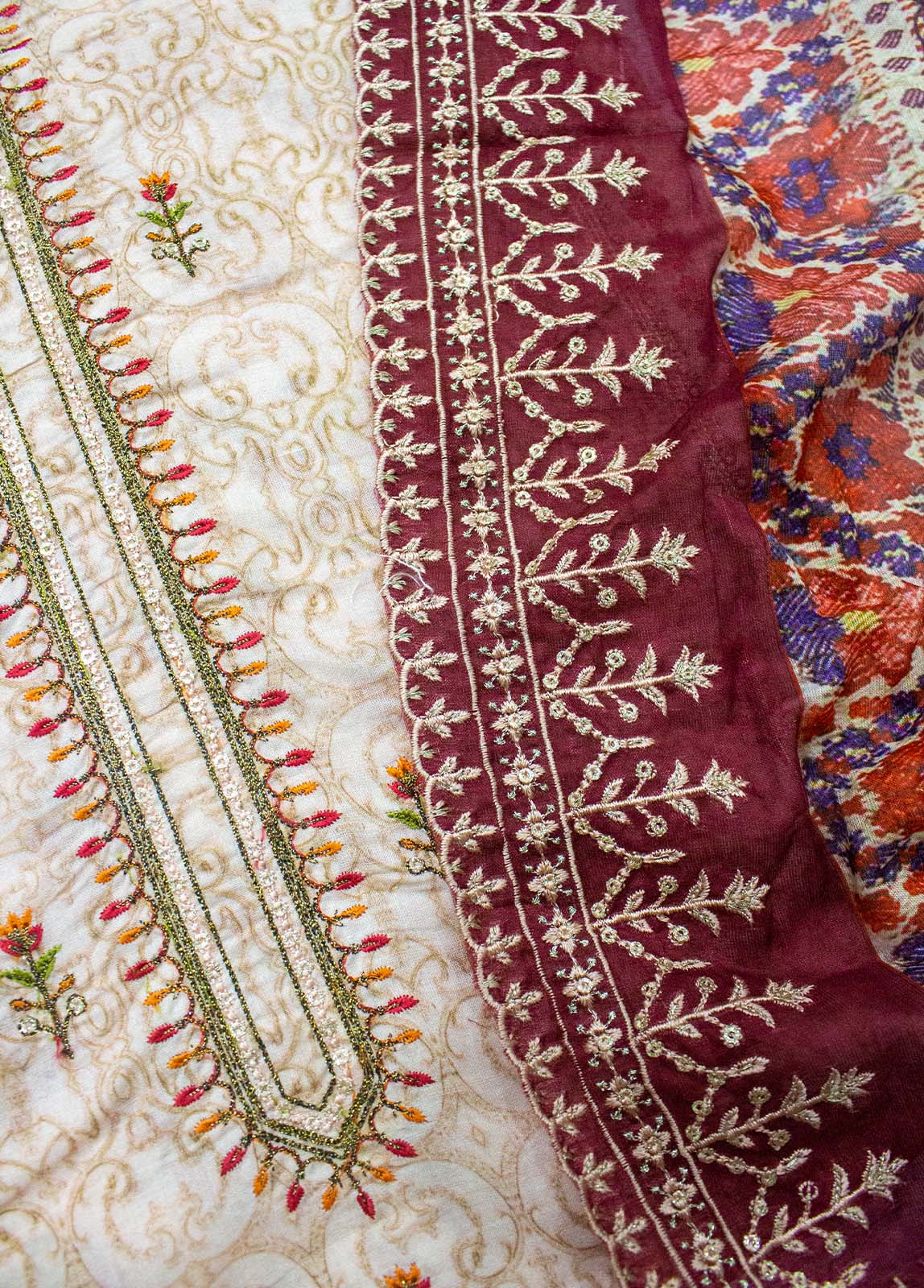 Bin Saeed Fabric - EU-0558- 3 Piece UnStitched Lawn Cut Work Embroidery