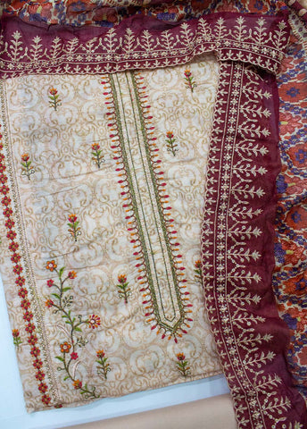 Bin Saeed Fabric - EU-0558- 3 Piece UnStitched Lawn Cut Work Embroidery