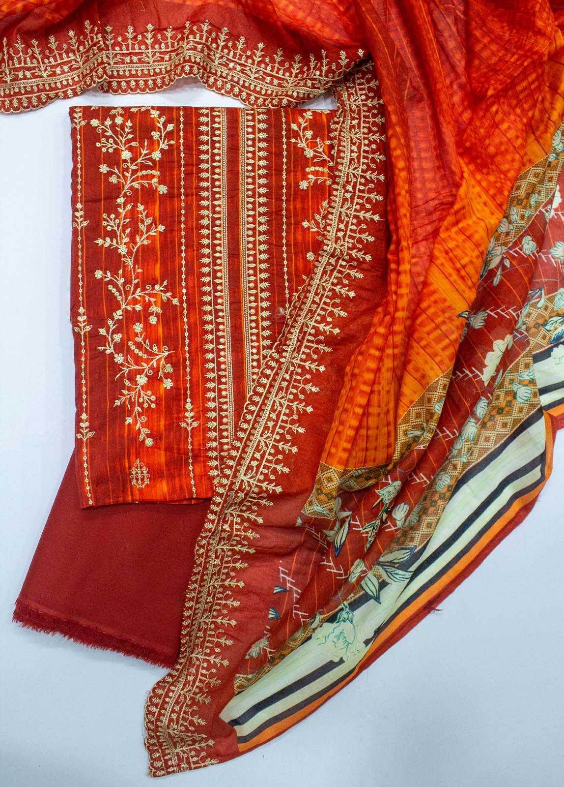 Bin Saeed Fabric - EU-0562- 3 Piece UnStitched Lawn Cut Work Embroidery