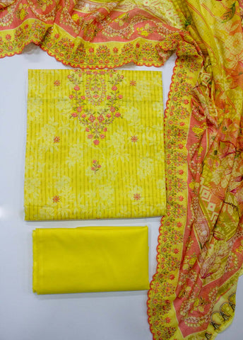 Bin Saeed Fabric - EU-0569- 3 Piece UnStitched Lawn Cut Work Embroidery