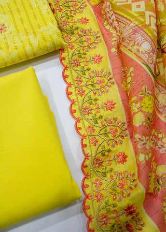 Bin Saeed Fabric - EU-0569- 3 Piece UnStitched Lawn Cut Work Embroidery