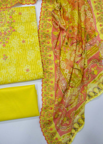 Bin Saeed Fabric - EU-0569- 3 Piece UnStitched Lawn Cut Work Embroidery