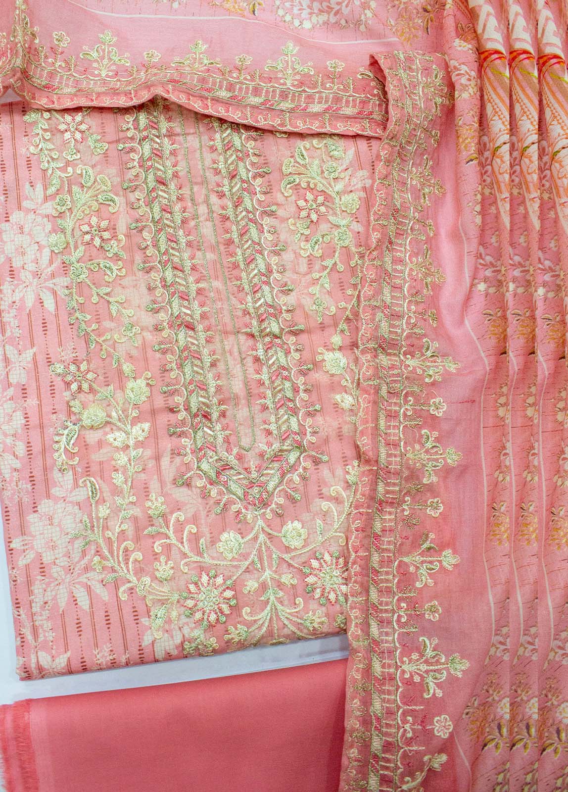 Bin Saeed Fabric - EU-0570- 3 Piece UnStitched Lawn Cut Work Embroidery