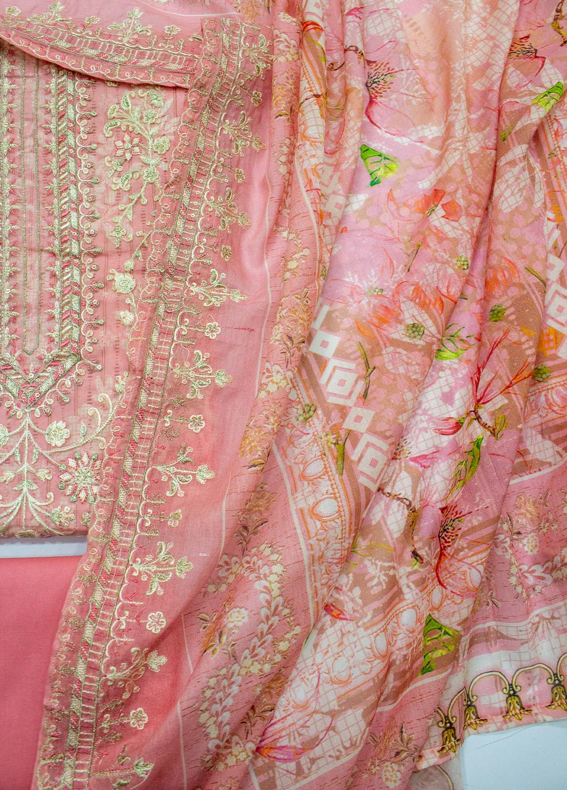 Bin Saeed Fabric - EU-0570- 3 Piece UnStitched Lawn Cut Work Embroidery